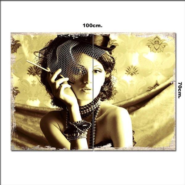 Bedeko Ahşap Tablo Retro Sigara İçen Kız 70*100Cm - Image 1