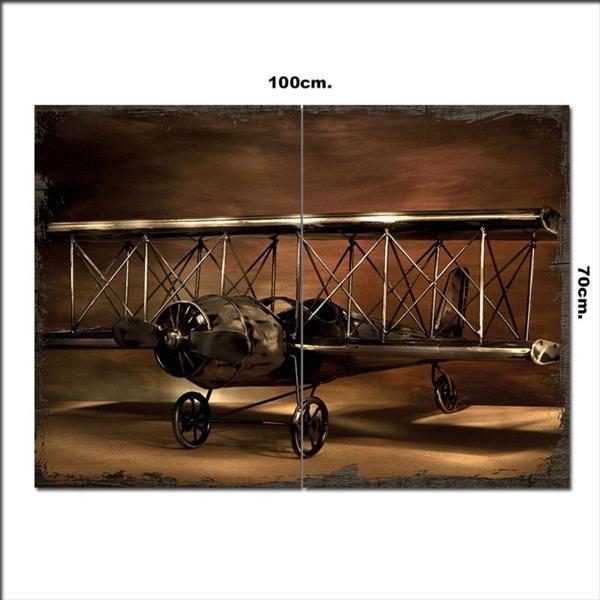 Bedeko Ahşap Tablo Retro Uçak Görseli 70*100Cm - Image 1