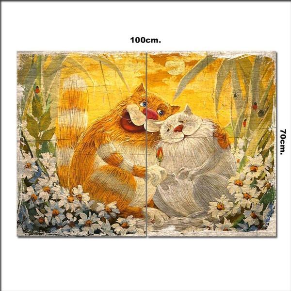 Bedeko Ahşap Tablo Romantik Kediler Baskılı 70*100Cm - Image 1