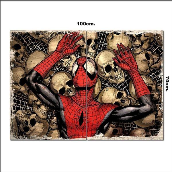 Bedeko Ahşap Tablo Örümcek Adam Kafa Tasları Desenli 70*100Cm - Image 1