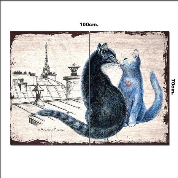 Bedeko Ahşap Tablo Pariste Aşk Desenli 70*100Cm - Image 1