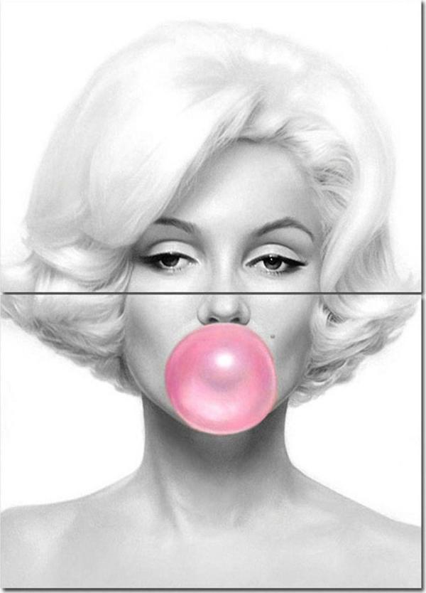Bedeko Ahşap Tablo Pembe Sakızlı Marilyn Monroe Görseli Desenli Mdf Tablo - Image 1