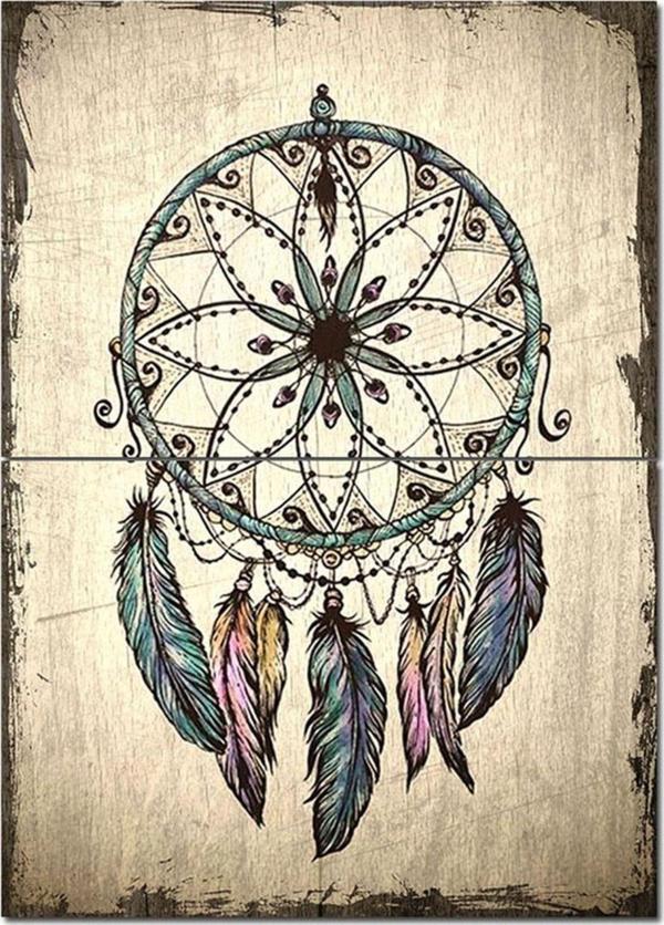 Bedeko Ahşap Tablo Sarı Zeminde Dream Catcher Hediyelik Mdf Tablo - Image 1