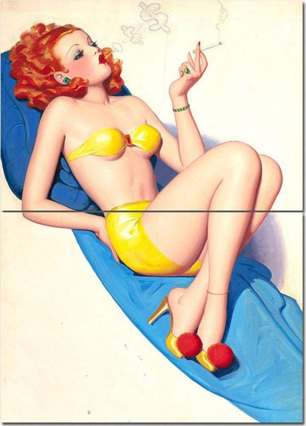Bedeko Ahşap Tablo Pinup Kızı Desenli Ahşap Tablo - Image 1