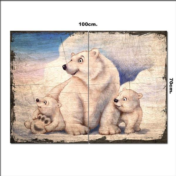 Bedeko Ahşap Tablo Sevimli Kutup Ayıları Baskılı 70*100Cm - Image 1