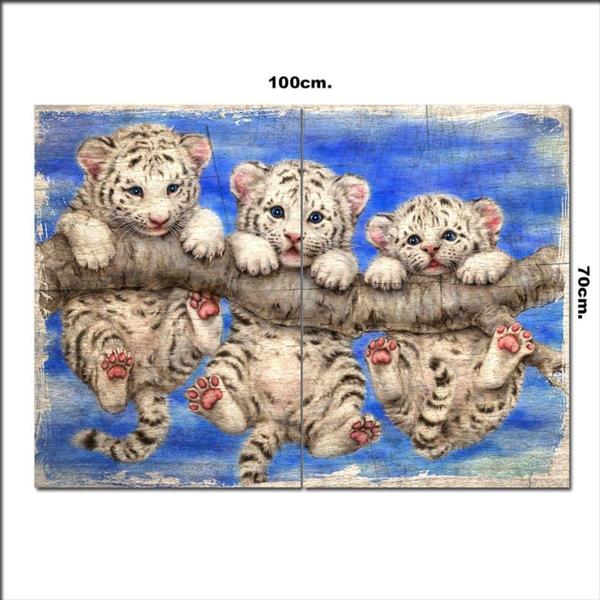 Bedeko Ahşap Tablo Sevimli Yavru Kaplanlar Şekilli 70*100Cm - Image 1