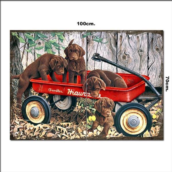 Bedeko Ahşap Tablo Sevimli Yavu Köpekler 70*100Cm - Image 1