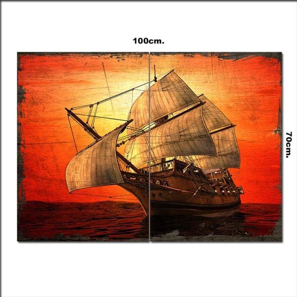 Bedeko Ahşap Tablo Yolculuktaki Yelkenli Gemi Baskılı 70*100Cm - Image 1