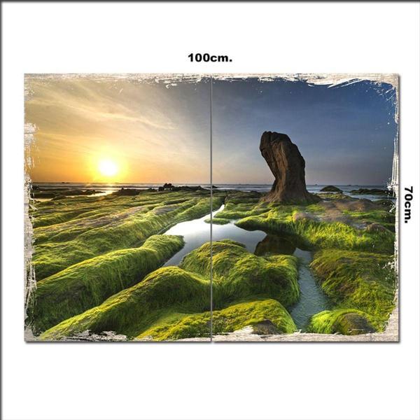 Bedeko Ahşap Tablo Yosun Örtülü Deniz Kıyısı 70*100Cm - Image 1