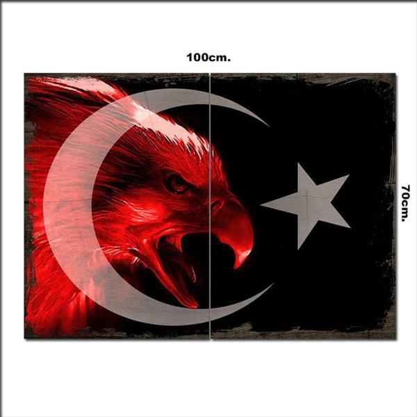 Bedeko Ahşap Tablo Türk Bayrağı Kara Kartal Tarz 70*100Cm - Image 1