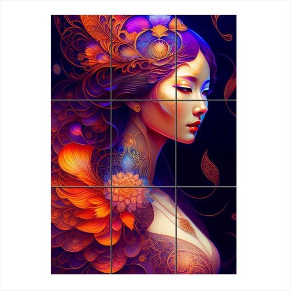 Bedeko Uzak Doğulu Soyut Kadın Temalı 9 Parça Puzzle Tablo - Image 1