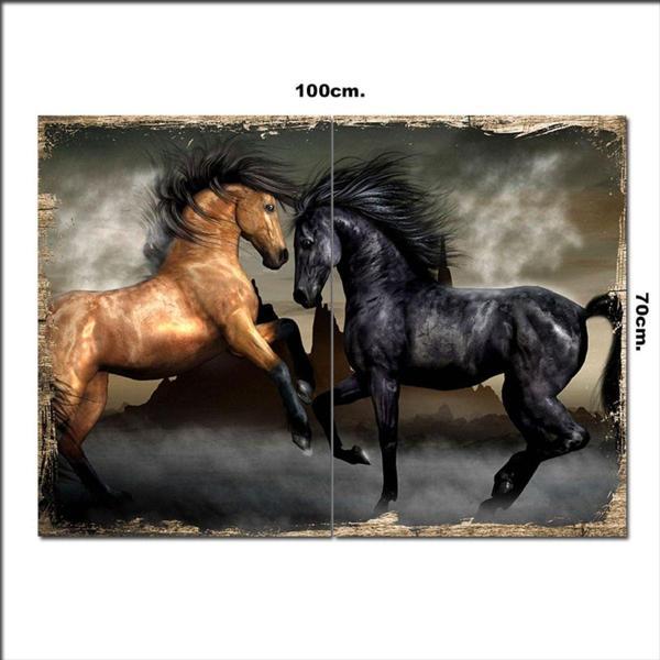 Bedeko Ahşap Tablo Siyah Ve Kaverengi At 70*100Cm - Image 1