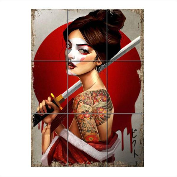 Bedeko Samuray Kadın Temalı 9 Parça Puzzle Tablo - Image 1