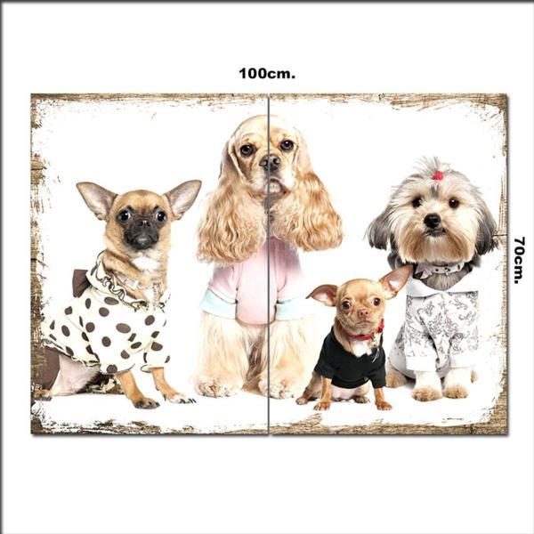 Bedeko Ahşap Tablo Uyumaya Hazırlanan Köpek Ailesi 70*100Cm - Image 1