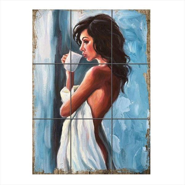 Bedeko Sabah Kahvesi İçen Kadın 9 Parça Puzzle Tablo - Image 1