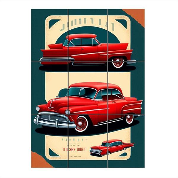 Bedeko Retro Klasik Araba Ahşap 9 Parça Puzzle Tablo - Image 1