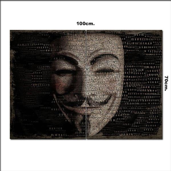Bedeko Ahşap Tablo V For Vendetta Yazılı Maske Desenli 70*100Cm - Image 1