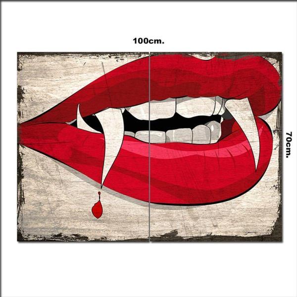 Bedeko Ahşap Tablo Vampir Kadın Dudakları Tarz 70*100Cm - Image 1