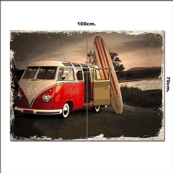 Bedeko Ahşap Tablo Volkswagen Minibüs Eskitme 70*100Cm - Image 1