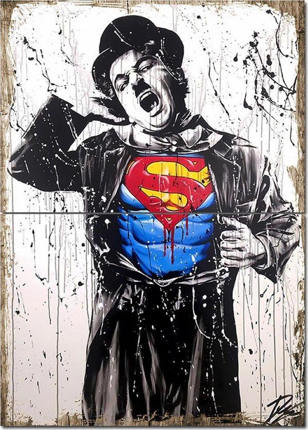 Bedeko Superman Charlie Chapline Dekoratif Ahşap Tablo 70Cmx 100Cm - Image 1