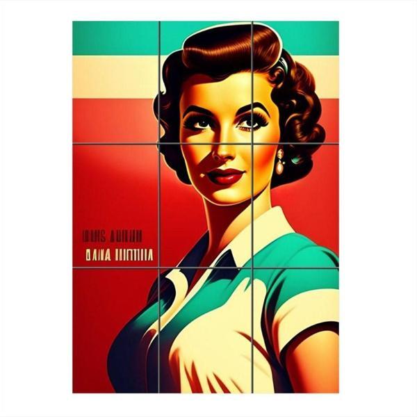 Bedeko Retro Kadın Poster Mdf 9 Parça Puzzle Tablo - Image 1