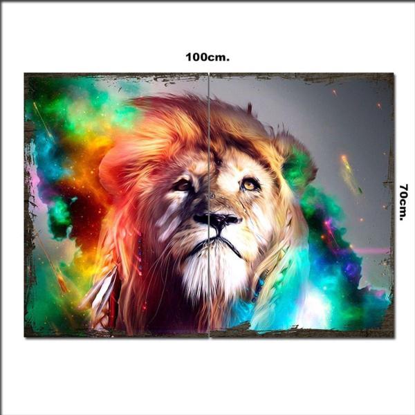 Bedeko Ahşap Tablo Yağlı Boya Çalışması Aslan Tarz 70*100Cm - Image 1