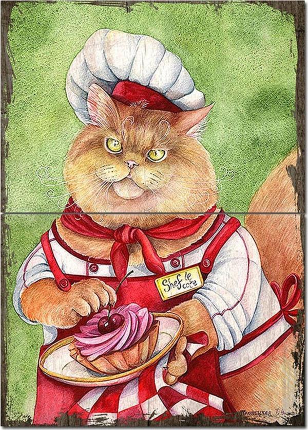 Bedeko Ahşap Tablo Şef Aşçı Kedi Mdf Poster - Image 1