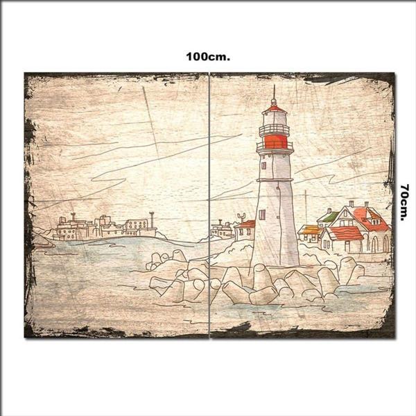 Bedeko Ahşap Tablo Şehir Ve Deniz Feneri Baskılı 70*100Cm - Image 1