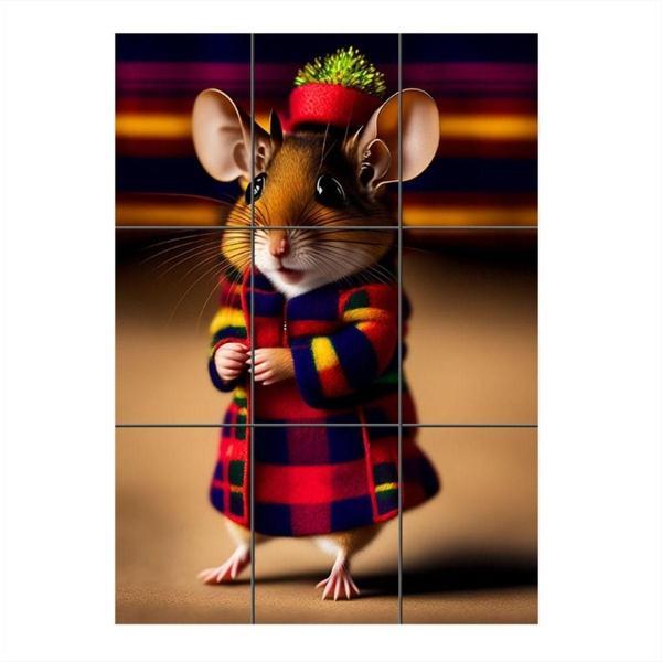Bedeko Sevimli Fare Temalı 9 Parça Puzzle Tablo - Image 1