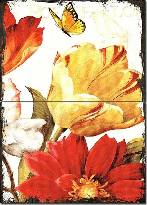 Bedeko Ahşap Tablo Yağlı Boya Çiçek Kelebek Art Mdf Poster - Image 1