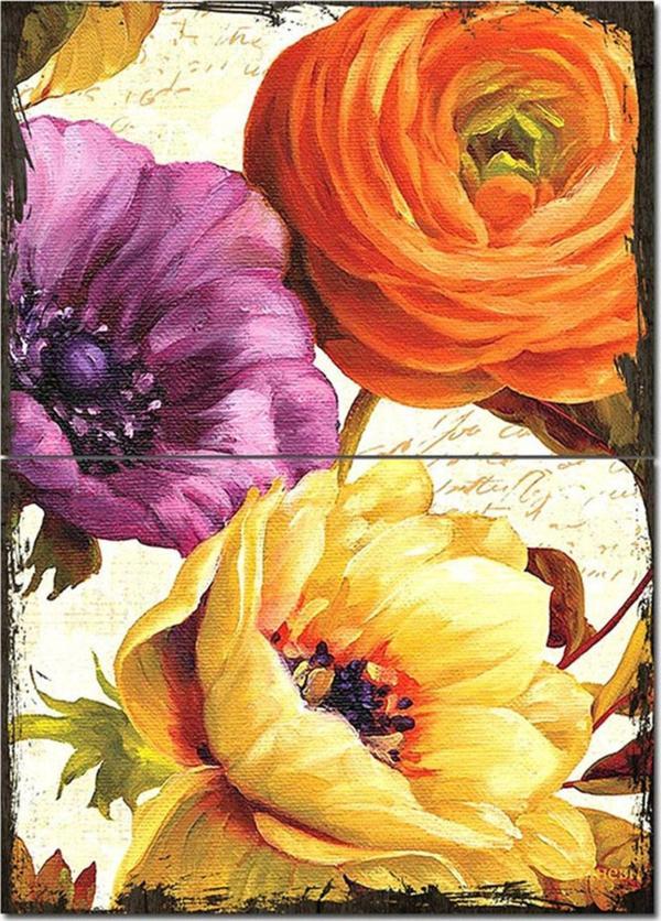 Bedeko Ahşap Tablo Yağlı Boya Renkli Çiçekler Tasarım Mdf Tablo - Image 1