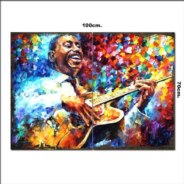 Bedeko Ahşap Tablo Yağlıboya Gitar Çalan Sanatçı Desenli 70*100Cm - Image 1