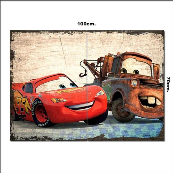 Bedeko Ahşap Tablo Şimşek Mcqueen Ve Meter Desenli 70*100Cm - Image 1