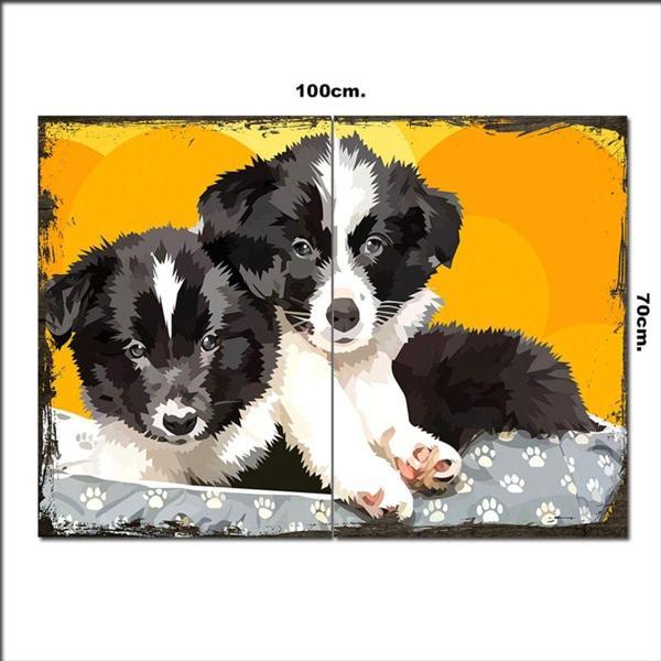 Bedeko Ahşap Tablo Yavru Siyah Beyaz Köpekler Desenli 70*100Cm - Image 1