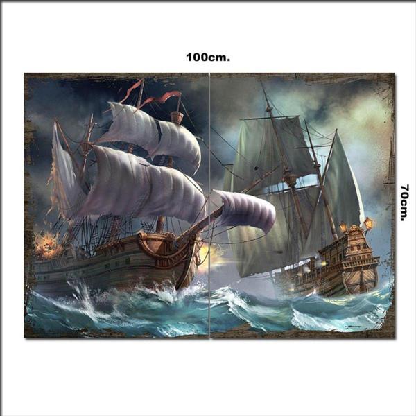 Bedeko Ahşap Tablo Yelkenli Deniz Savaşı 70*100Cm - Image 1