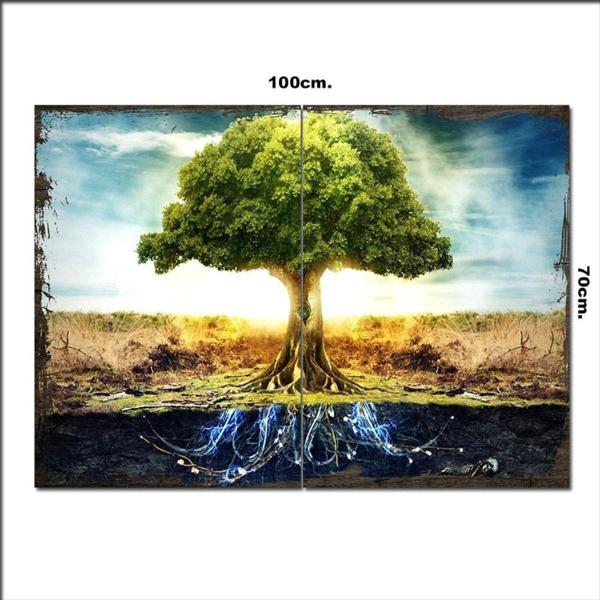 Bedeko Ahşap Tablo Yeşil Gözlü Ağaç Şekilli 70*100Cm - Image 1