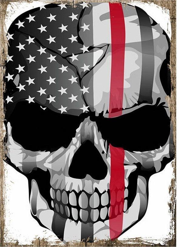 Bedeko Amerika Bayraklı Kurukafa Desenli Mdf Tablo - Image 1