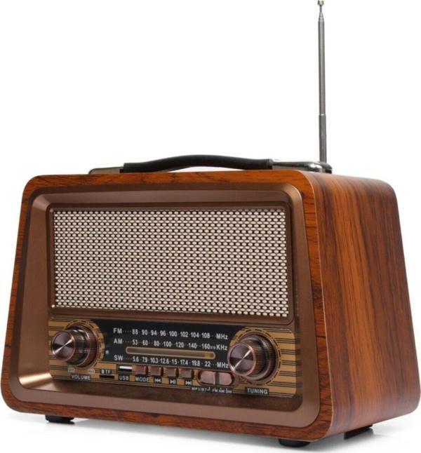 Nostaljik Radyo Gerçek Ahşap Eskitme Bluetooth Hoparlör Mp3 Çalar Müzik Kutusu - Image 1