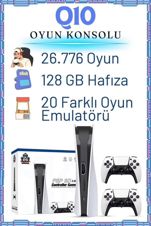 Q10 Game Stick Retro 26776 Oyunlu 4K HD 2.4G Kablosuz 2 Kol 128GB PS5 Temalı - Image 1
