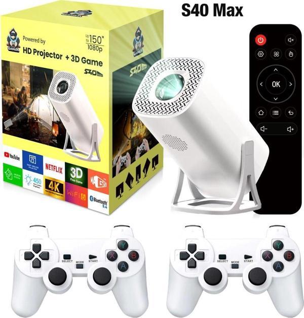 S40 Max Projektör Hd 1080p Bluetooth Android 11 Projeksiyon 2 Kablosuz Oyun Kontrol Cihazı 3000 Oyun - Image 1