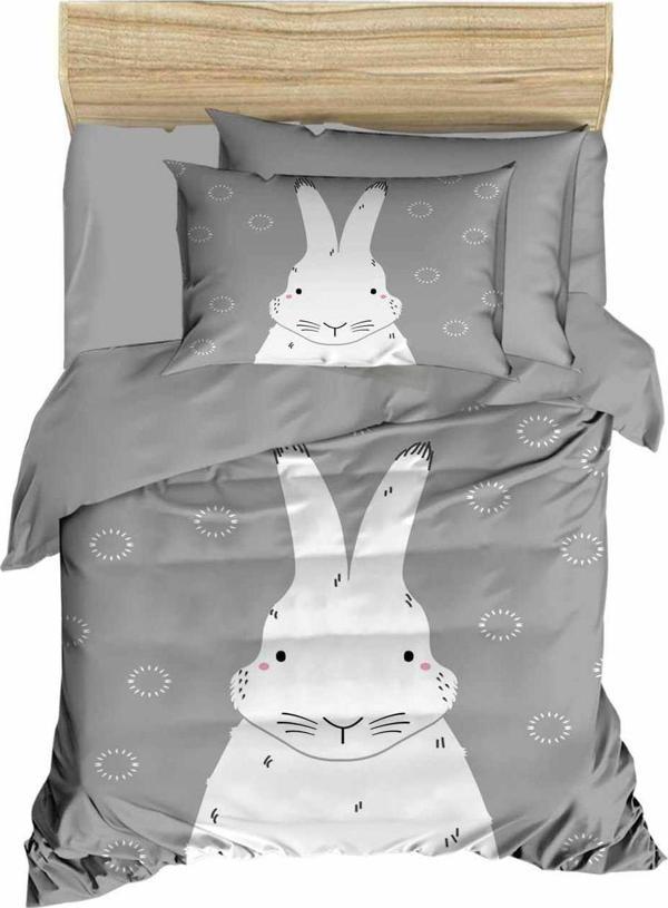 Yenidoğan Kız / Erkek Unisex Bebek Nevresim Takımı %100 Pamuklu Gri Tavşan - Image 1