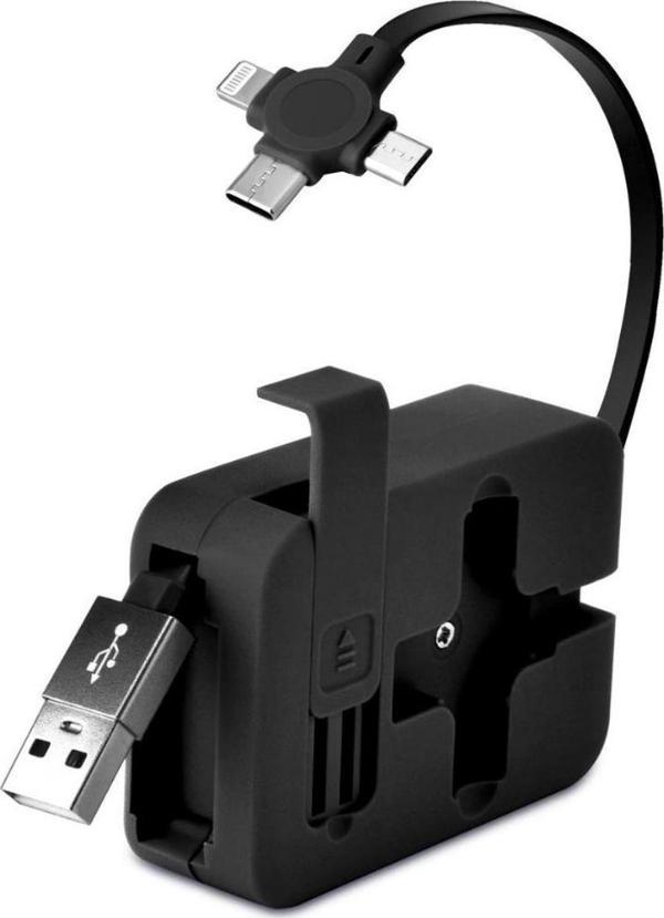 Petinka USB Şarj Kablosu Cep Tipi Telefon Tutuculu Makaralı 3 'ü 1 Arada Uzayıp Kısalabilen - Image 1