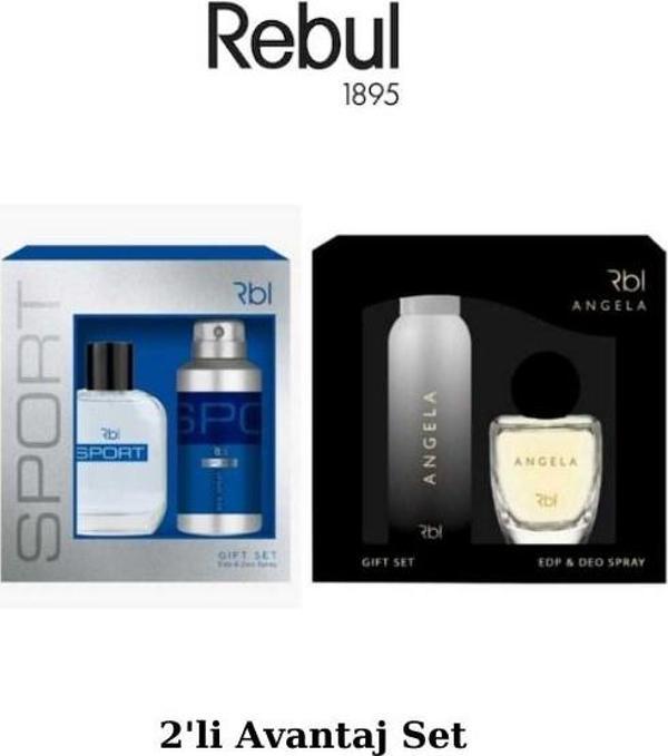 Rebul Sport EDT 50 ml + Angela Edp 50 ml, Deodorant Sprey 150 ml Erkek/Kadın Parfüm 2'li Set - Image 1