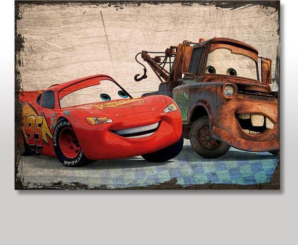Bedeko Ahşap Tablo Şimşek Mcqueen Ve Meter Desenli - Image 1