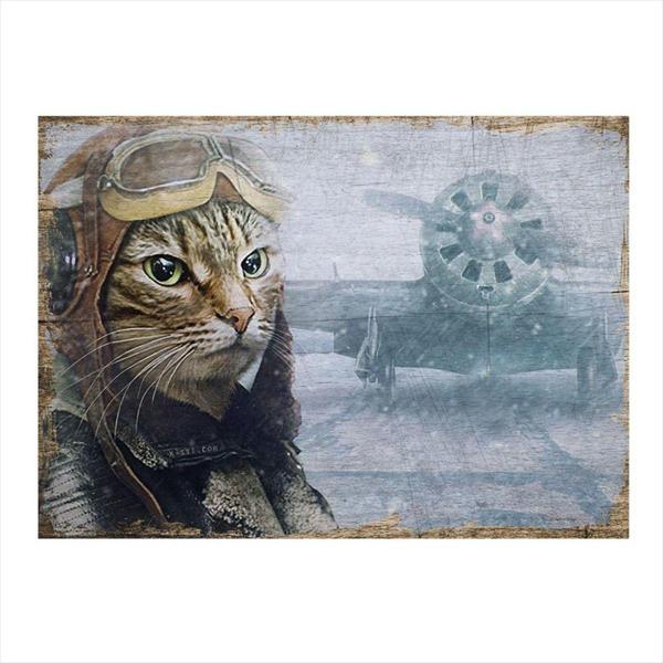 Bedeko Pilot Kedi Dekoratif Ahşap Tablo 50Cm X 70Cm - Image 1