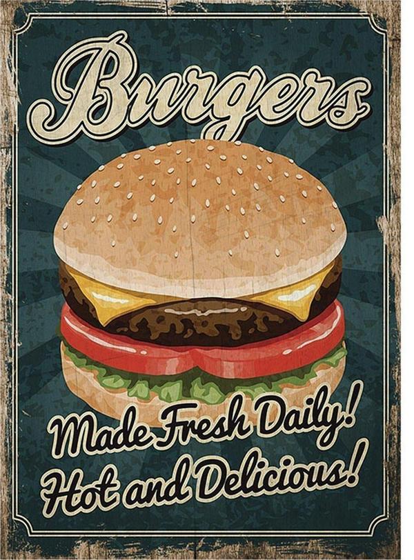 Bedeko Hamburger Desenli Ahşap Tablo - Image 1