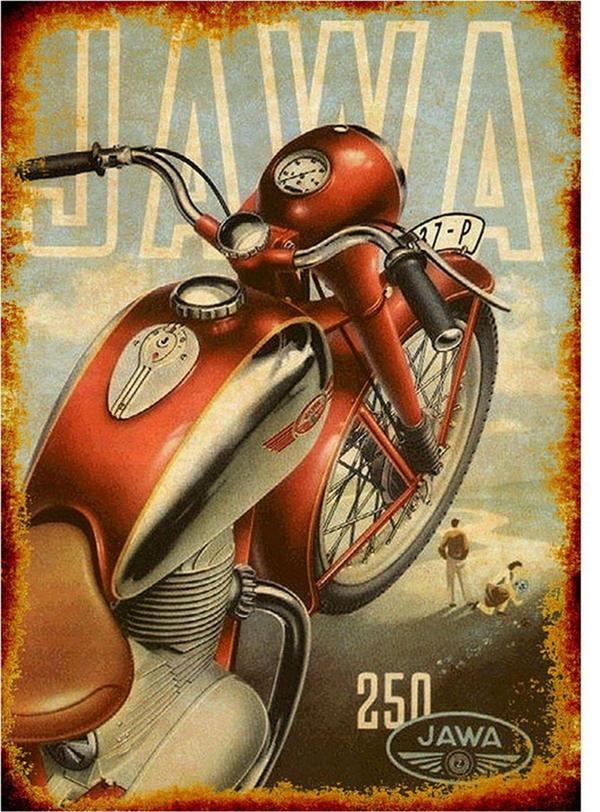 Bedeko Jawa Motosiklet Desenli Ahşap Tablo - Image 1