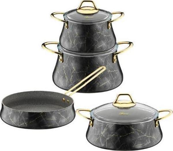 Brioni Marble 7 Parça Yanmaz Yapışmaz Siyah Mermer Tencere Seti - Image 1