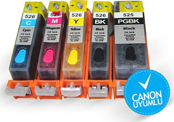 BK Canon PGI 525 CLI 526 C M Y (5 Renk) UYUMLU Kolay Dolan Kartuşlar (DOLU) - (OTO RESET ÇİPSETLİ)  - Image 1