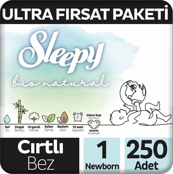 SLEEPY BİO NATURAL CIRTLI BEZ 1NO 50Lİ 5 ADET  - Image 1